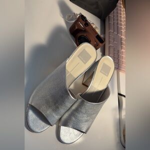 Dolce Vita Silver Leather Open-Toe Mules